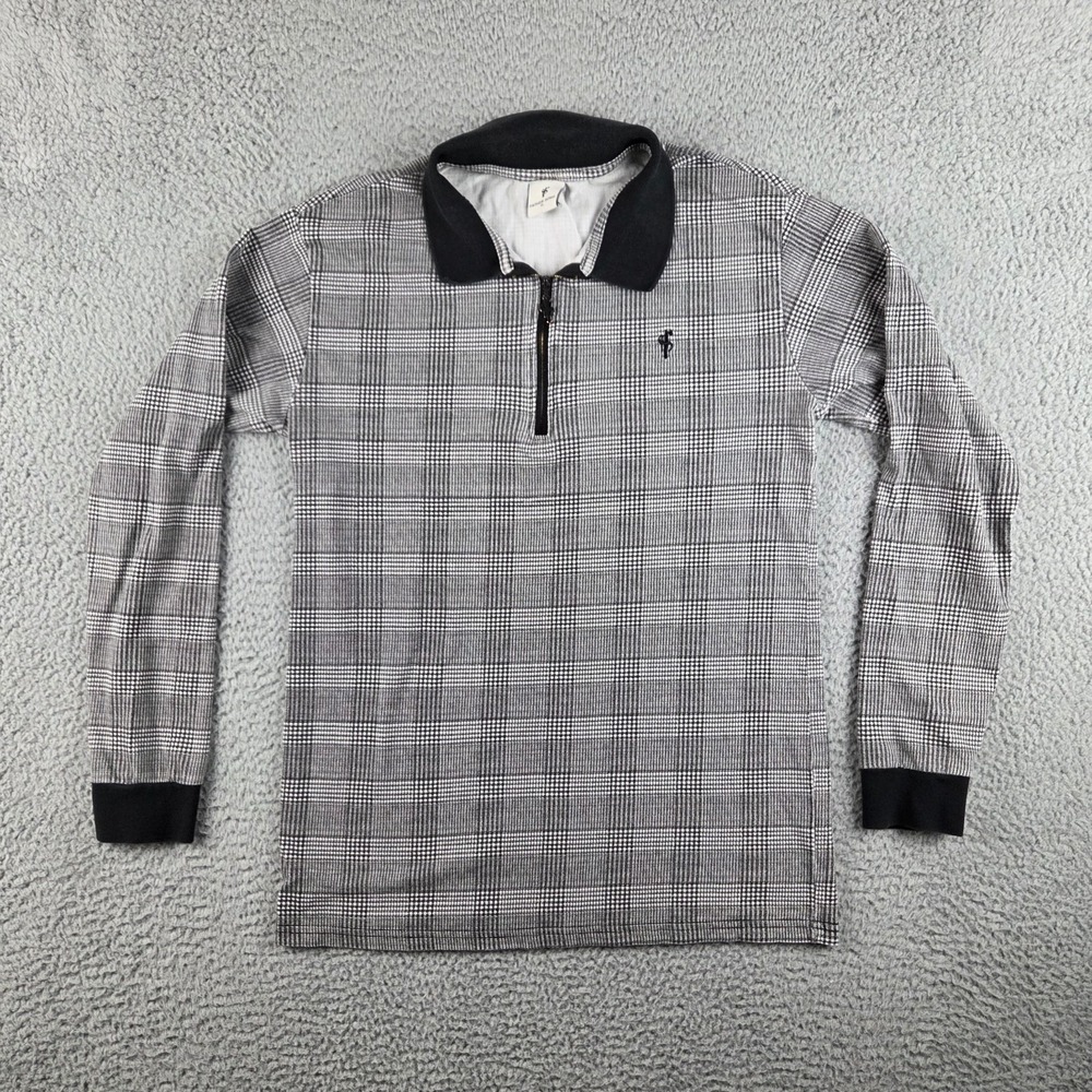 Father Sons Polo Shirt Mens XL (M) Gray‎ Plaid Long Sleeve Casual